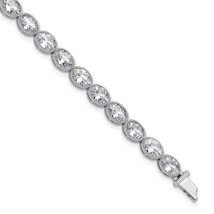 Shop Luxury Rhodium-Plated 6mm x 4mm CZ Oval Link Bracelet - 6.75" Style!-1
