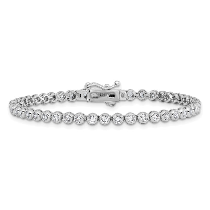 Shop Stylish Rhodium-Plated Sterling Silver Bracelet with 48 CZ Stones, 7"-3