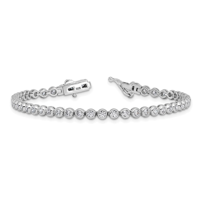 Shop Stylish Rhodium-Plated Sterling Silver Bracelet with 48 CZ Stones, 7"-5