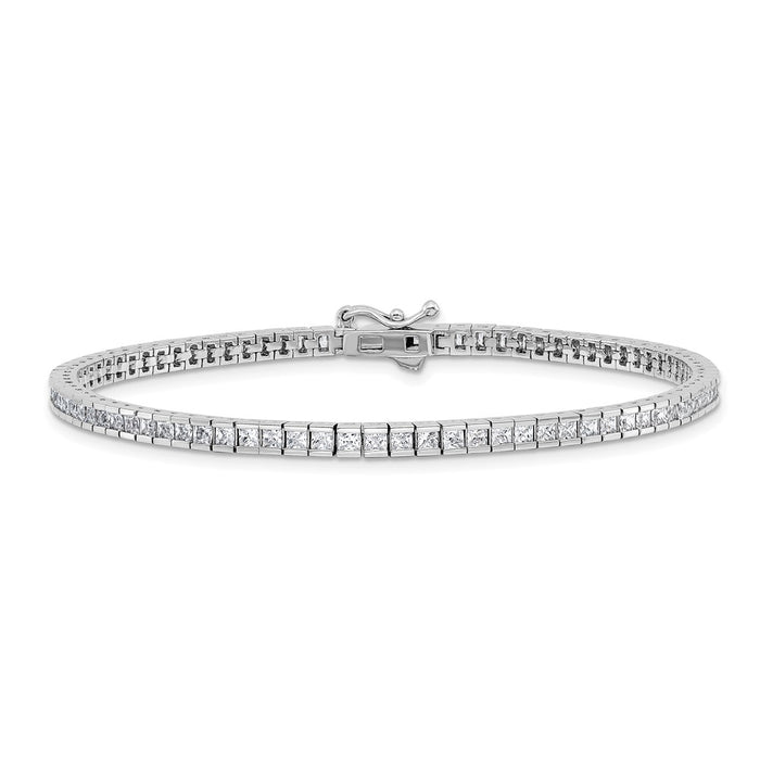 Shop Stylish 8-Inch Rhodium-Plated Sterling Silver Square CZ Bracelet, 86 Stones-3
