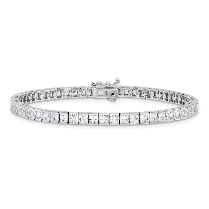 Buy Stylish Sterling Silver Square CZ Bracelet - 8" Rhodium-Plated, 61 Stones-3