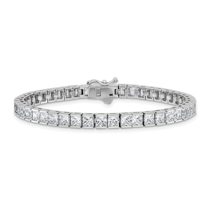 Shop Stylish Rhodium-Plated Sterling Silver Square Bracelet - 7 Inch, 46 CZ Stones-3