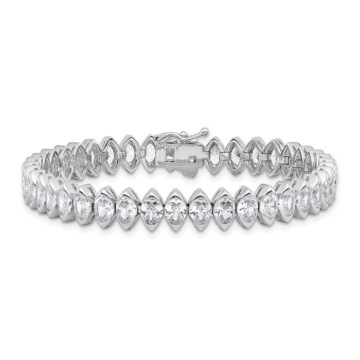 Shop Stylish Rhodium-Plated Sterling Silver Bracelet with 41 CZ Stones, 7"-3