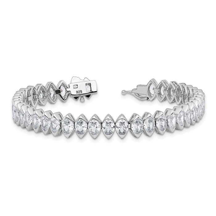 Shop Stylish Rhodium-Plated Sterling Silver Bracelet with 41 CZ Stones, 7"-5