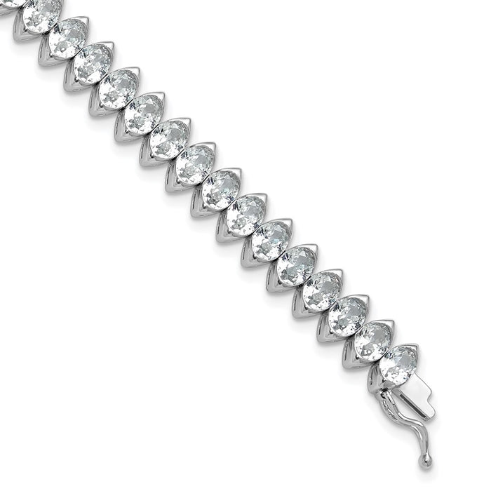 Shop Stylish Rhodium-Plated Sterling Silver Bracelet with 41 CZ Stones, 7"-1