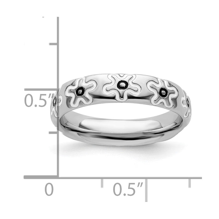 High-Quality Polished Enameled Flower Ring - Stylish Sterling Silver Stackable-4