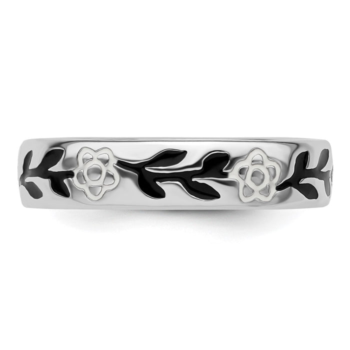 Shop Stylish Polished Enameled Flower Ring in Sterling Silver - Stackable Expressions-3