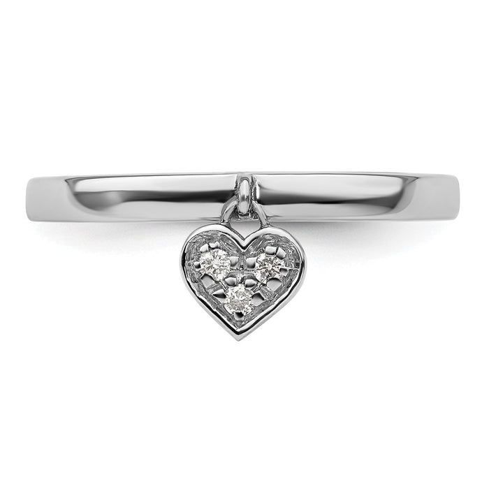 Buy Stylish Sterling Silver Stackable Heart Dangle Ring with Diamond Accents-4