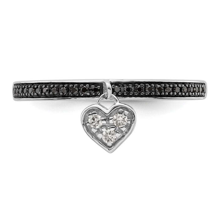 Buy Designer Sterling Silver Stackable Heart Ring with Black & White Diamonds - Affordable Luxury-4