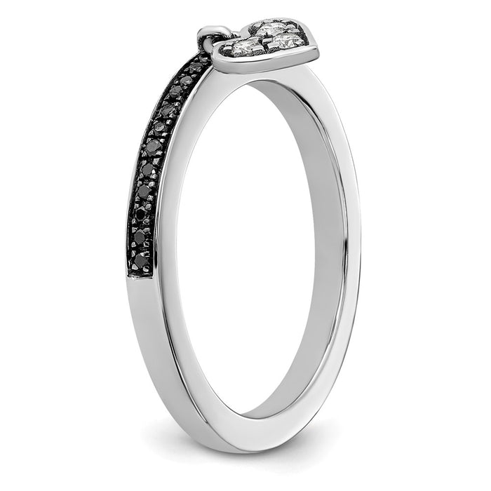 Buy Designer Sterling Silver Stackable Heart Ring with Black & White Diamonds - Affordable Luxury-6