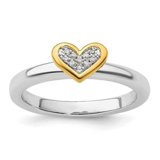 Shop Stylish Gold-Plated Heart Ring with Diamond - Stackable Sterling Silver