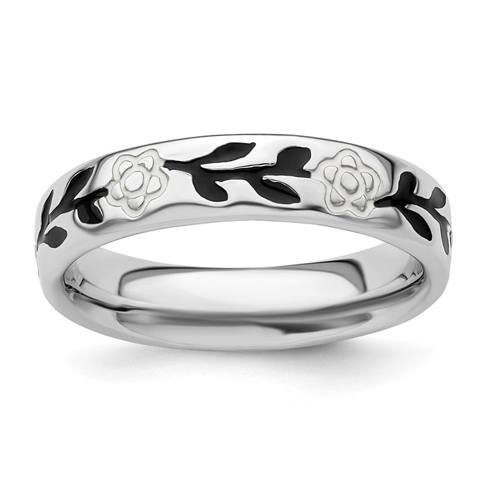 Shop Stylish Polished Enameled Flower Ring in Sterling Silver - Stackable Expressions-1