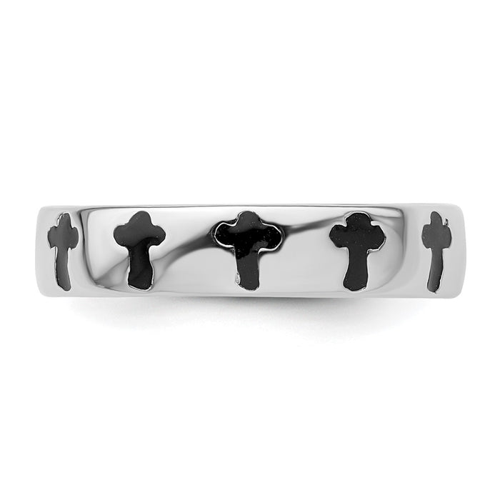 Exclusive Polished Enameled Cross Ring in Sterling Silver - Stylish Stackable Design-4