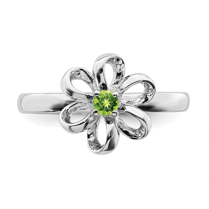 Exclusive Polished Peridot Flower Ring in Sterling Silver - Stylish Stackable Design-4