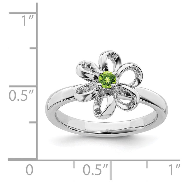 Exclusive Polished Peridot Flower Ring in Sterling Silver - Stylish Stackable Design-5