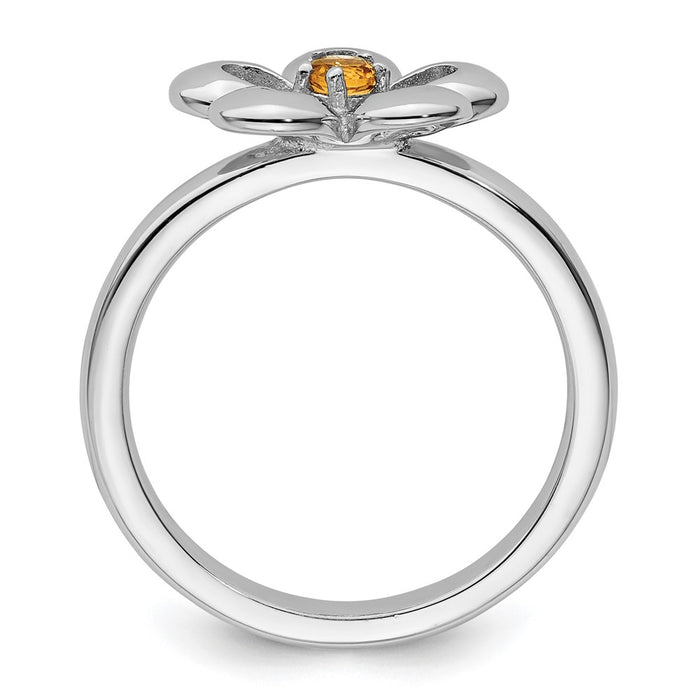 Exclusive Polished Citrine Flower Ring in Sterling Silver - Stylish Stackable Design-2