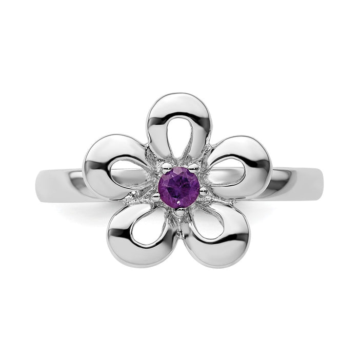 Shop Exclusive Polished Amethyst Flower Ring in Sterling Silver - Stylish & Affordable-4