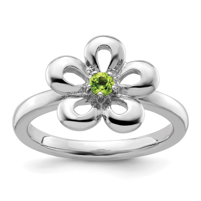 High-Quality Polished Peridot Flower Ring - Stylish Sterling Silver Stackable-1