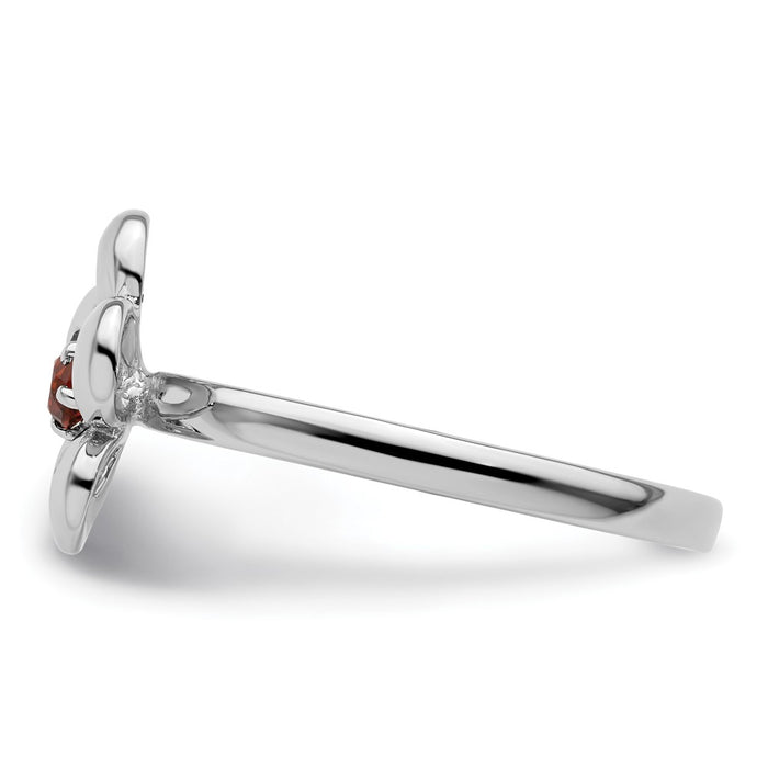 Exclusive Polished Garnet Flower Ring - Stylish Sterling Silver, Stackable Design-3