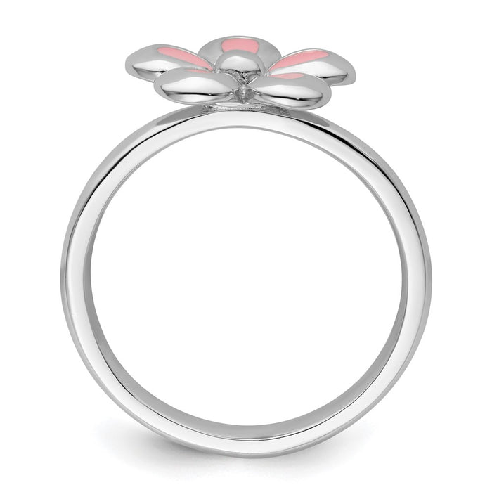 Shop Stylish Polished Pink Enameled Flower Ring - Sterling Silver, Stackable-2