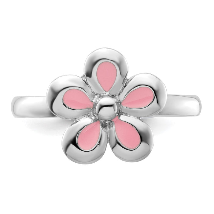 Shop Stylish Polished Pink Enameled Flower Ring - Sterling Silver, Stackable-4