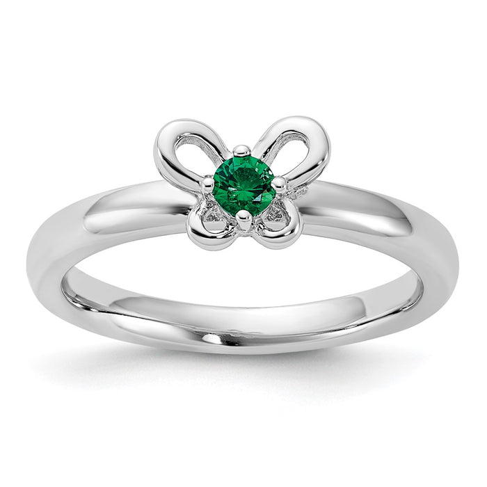 Buy Stylish Sterling Silver Stackable Expressions Ring with Emerald Stone-1