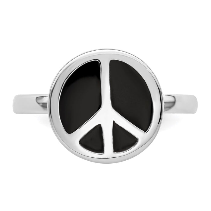 High-Quality Sterling Silver Stackable Peace Sign Ring | Stylish Black Enamel Finish-4