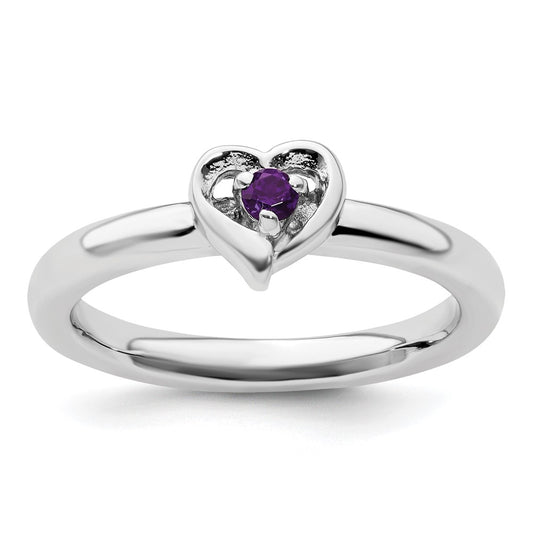 Buy Stylish Sterling Silver Amethyst Heart Stackable Ring - 14K Gold Touch