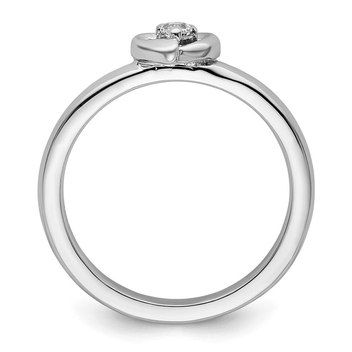 High-Quality Sterling Silver Stackable Heart Ring with White Topaz Accents-2