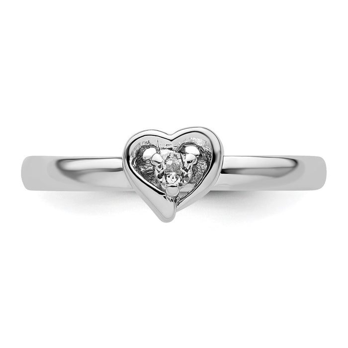 High-Quality Sterling Silver Stackable Heart Ring with White Topaz Accents-4