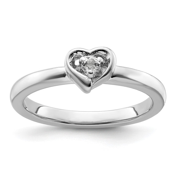 High-Quality Sterling Silver Stackable Heart Ring with White Topaz Accents-1