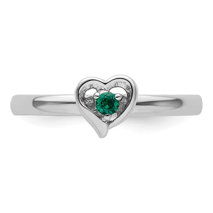 Order Stylish Stackable Heart Ring in Sterling Silver with Created Emerald-4