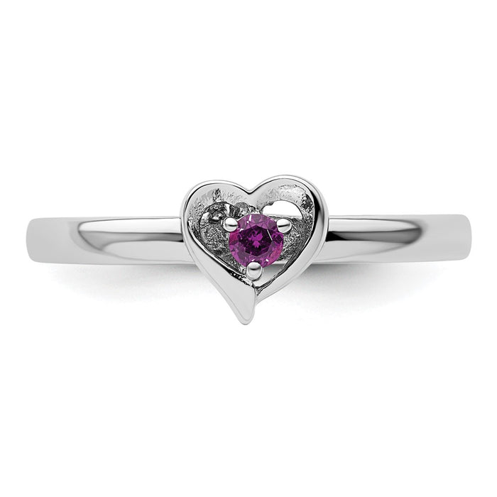 High-Quality Sterling Silver Stackable Heart Ring with Rhodolite Garnet - Stylish Value!-4