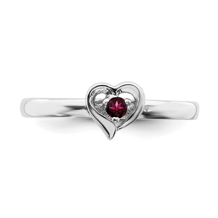 Shop Exclusive Sterling Silver Stackable Heart Ring with 0.05ct Ruby Accent-4