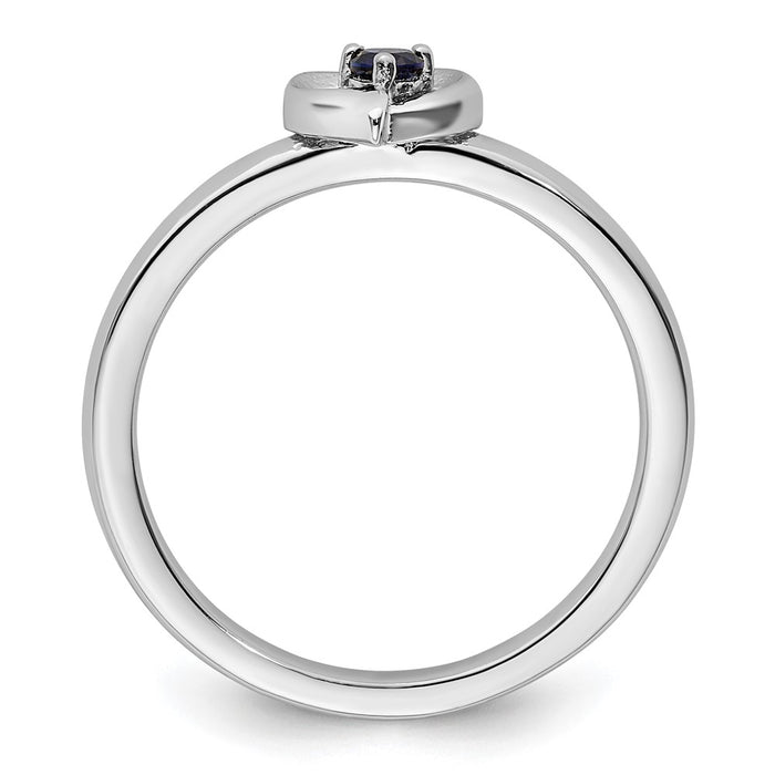 Shop Stylish Sterling Silver Stackable Heart Ring with Created Sapphire Accents-2