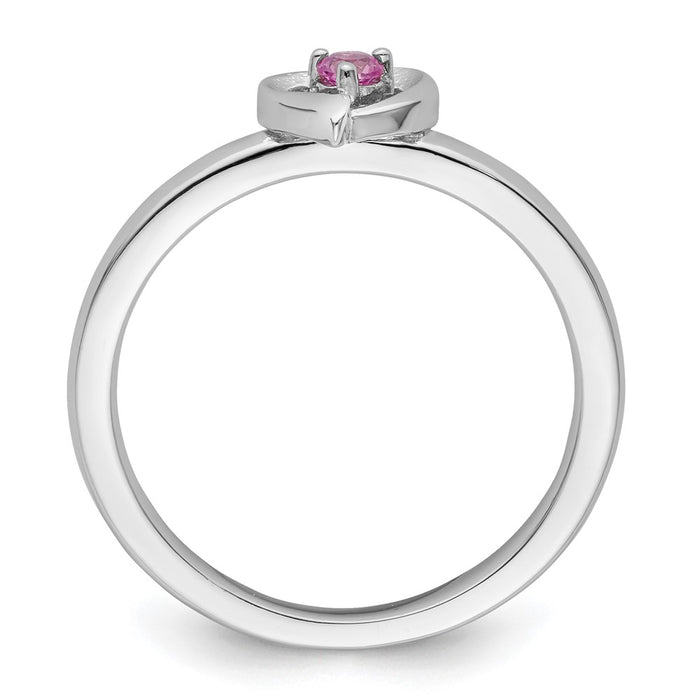 Exclusive Sterling Silver Stackable Heart Ring with Created Pink Sapphire - Affordable Luxury-2