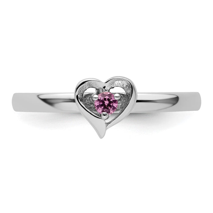 Exclusive Sterling Silver Stackable Heart Ring with Created Pink Sapphire - Affordable Luxury-4