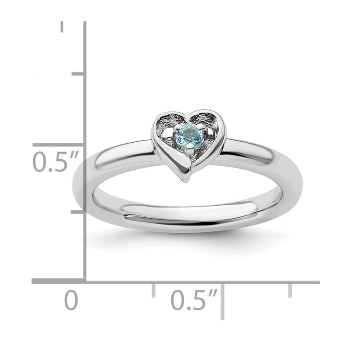 Shop Stylish Sterling Silver Stackable Heart Ring with Blue Topaz Accent-5