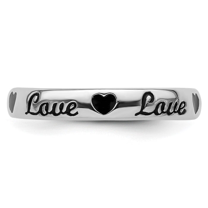Buy Stylish Sterling Silver Stackable Love Ring with Black Enamel Accent-3