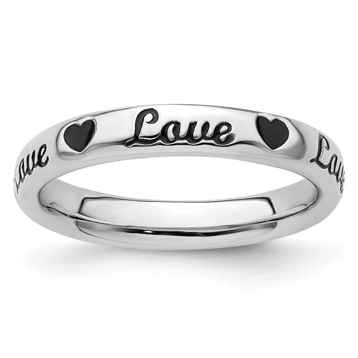 Buy Stylish Sterling Silver Stackable Love Ring with Black Enamel Accent-1
