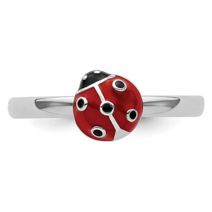 Shop Stylish Sterling Silver Stackable Ladybug Ring with Enamel Accents-4