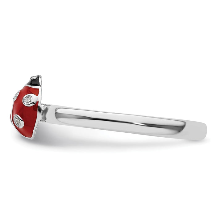 Shop Stylish Sterling Silver Ladybug Ring - Stackable with Enamel & Diamond Accent-3