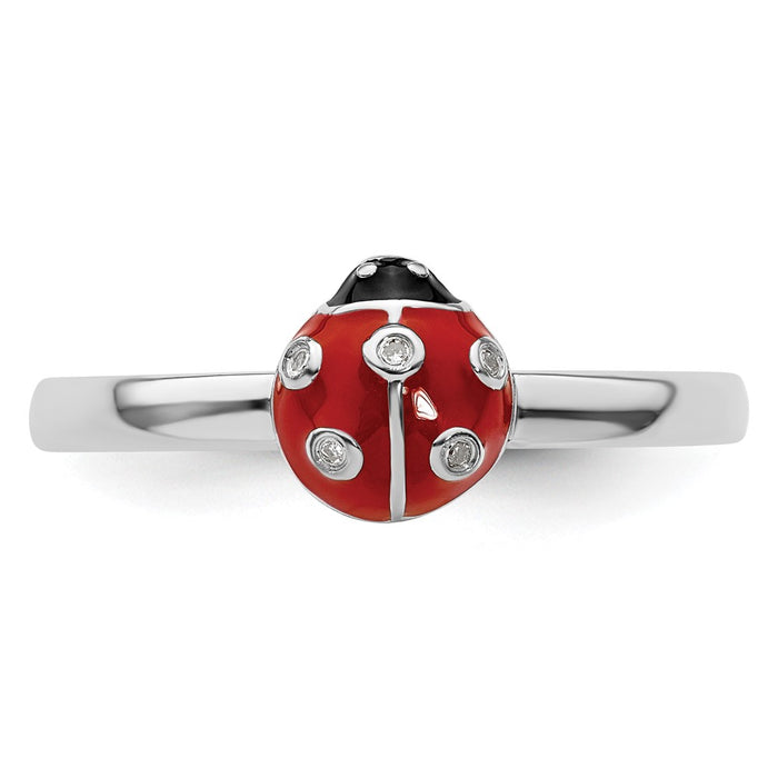 Shop Stylish Sterling Silver Ladybug Ring - Stackable, Enamel, Diamond Accent-4