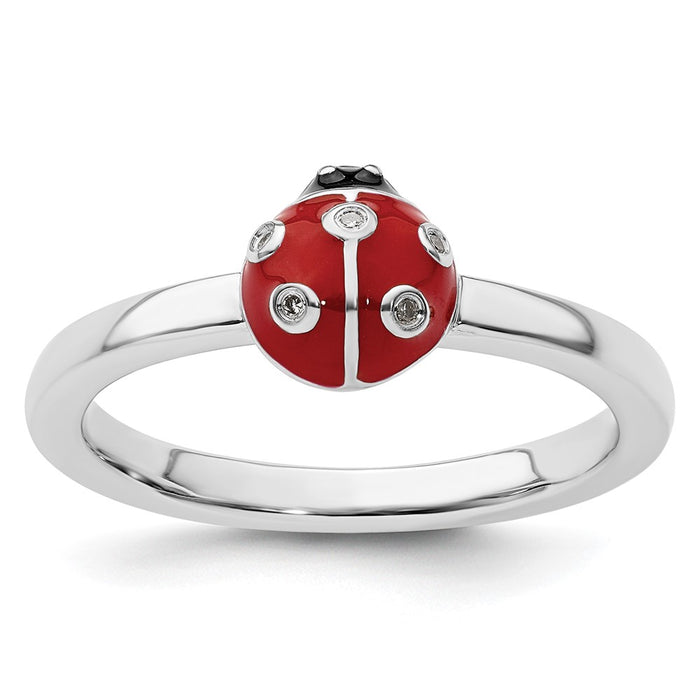 Buy Stylish Sterling Silver Ladybug Ring - Stackable, Enamel & Diamond Accent-1
