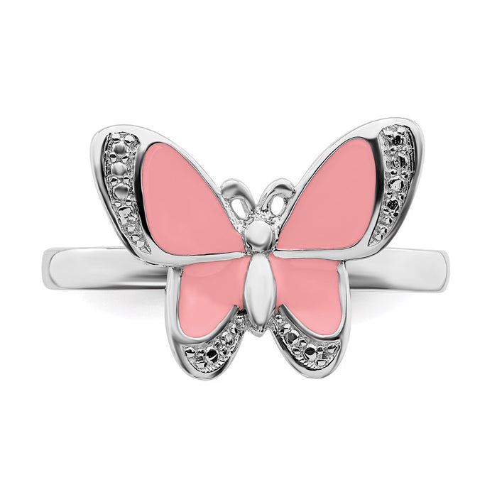 Designer Sterling Silver Stackable Butterfly Ring with Pink Enamel - Stylish Value!-4