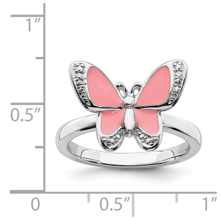 High-Quality Sterling Silver Stackable Pink Enamel Butterfly Ring - Stylish Value-5