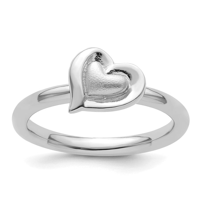 Exclusive Rhodium-Plated Sterling Silver Stackable Heart Ring - Stylish Value-1