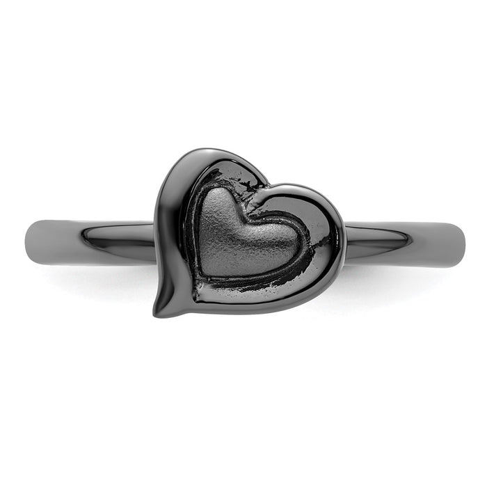 High-Quality Black-Plated Heart Ring in Sterling Silver - Stylish Stackable Design-4