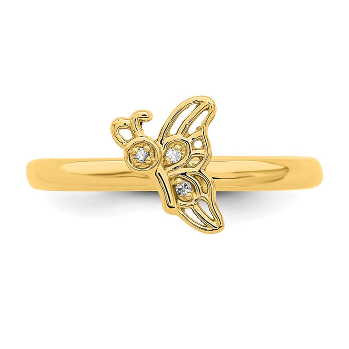 Exclusive Gold-Plated Butterfly Ring with Diamond - Stylish Sterling Silver Stackable-4