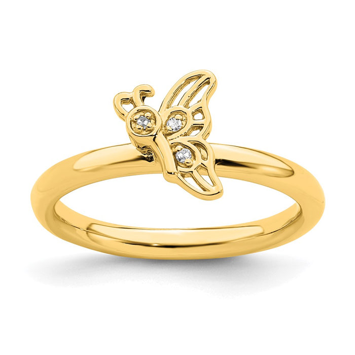 Buy Stylish Gold-Plated Butterfly Ring with Diamond Accent - 14K Look!-1